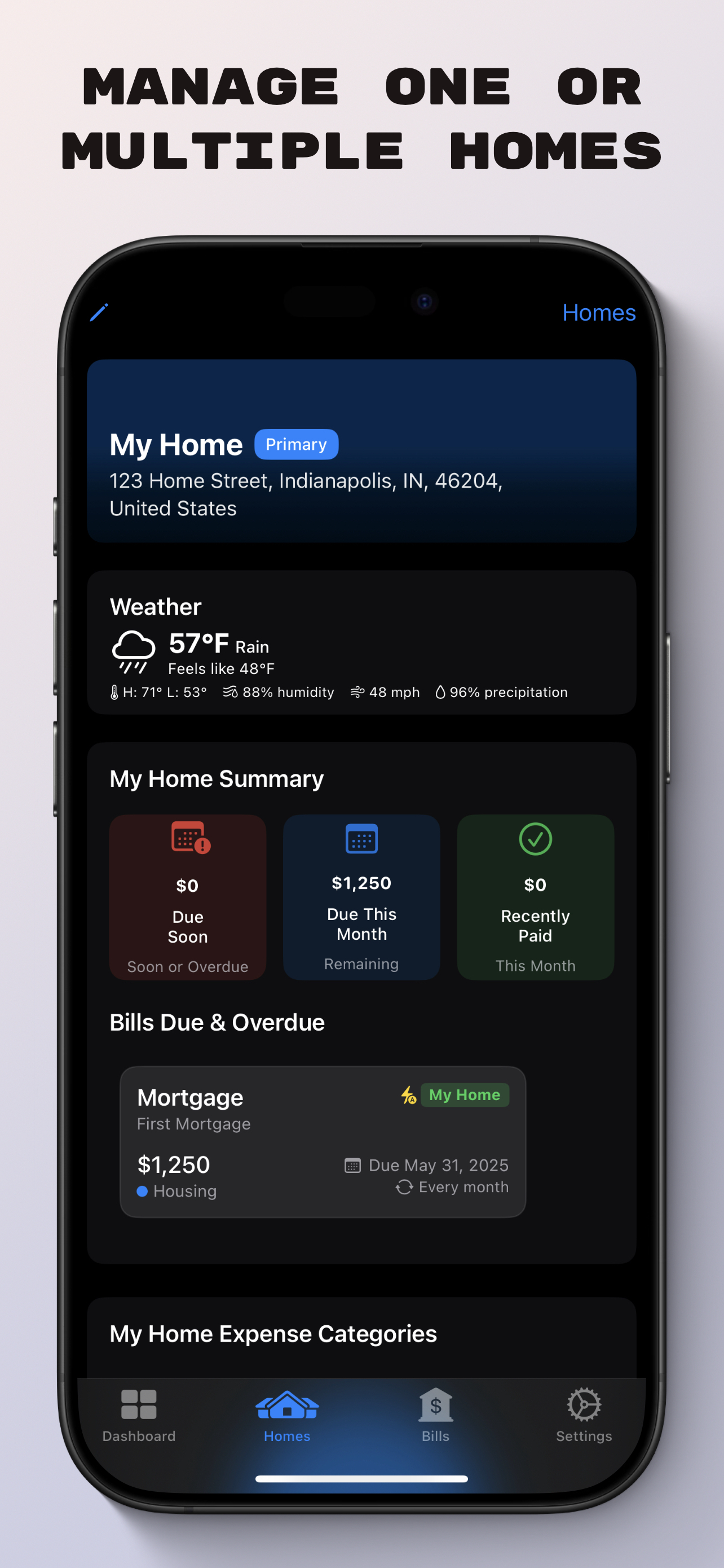 HOMEC home management screen