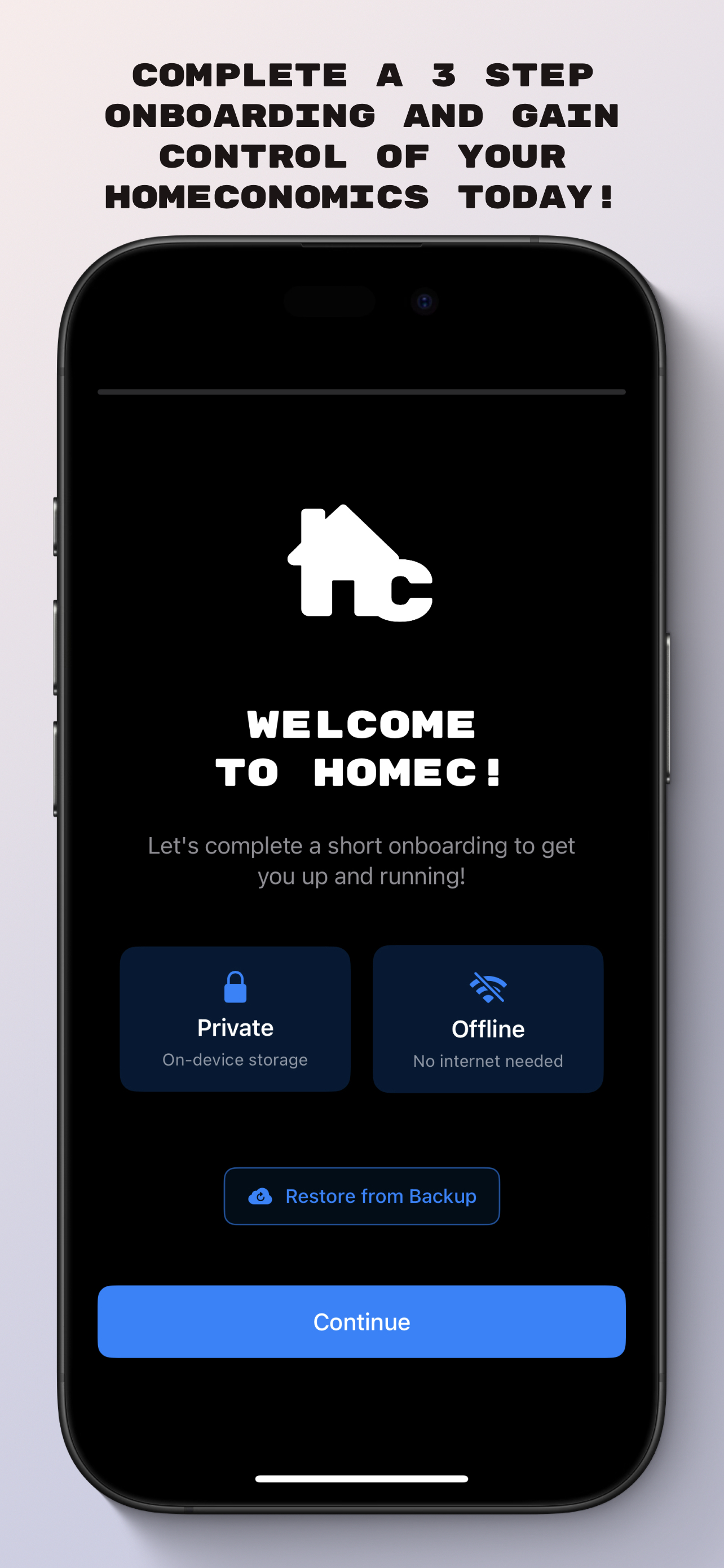 HOMEC onboarding screen